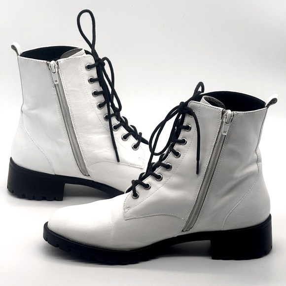 BP. Nordstrom Taylor-Lea White Leather Lace Up Combat Boots. - Picture 5 of 5